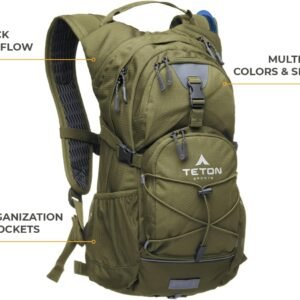Teton Oasis/Trailrunner Hydration Backpack – Lightweight Water Pack with 2L/3L Bladder for Hiking, Running, Cycling, Biking – 2L/18L/22L Sizes – Sewn-in Rain Cover – Fits Men and Women