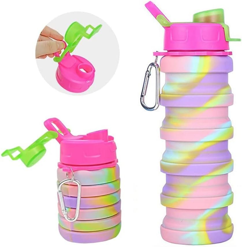 Collapsible Water Bottles 3 Pack Silicone Water Bottle with Carabiner BPA Free Expandable Water Bottle 500ml Portable Sport Water Bottle for Travel Camping. (Black+Purple+Blue) - Image 4