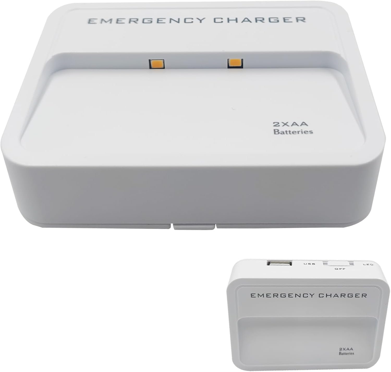 Battery Operated Phone Charger Emergency Hold on Wall USB Battery Powered Power Bank Portable 2 AA Batteries Powered Outlet (White)