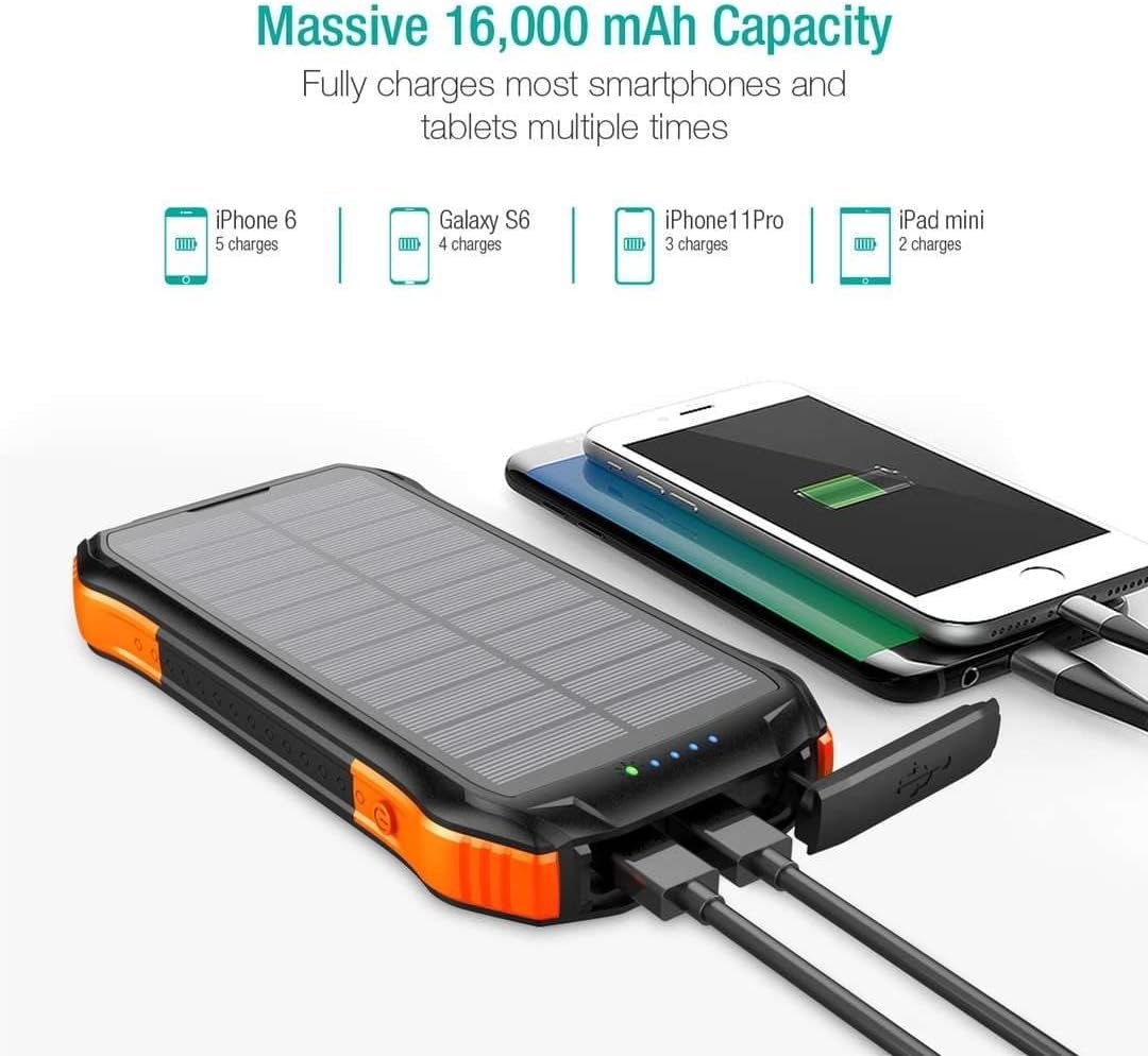 BoxWave Charger Compatible with Samsung Galaxy S10e - Solar Wireless Rejuva PD Power Pack (16000mAh), Solar Powered Backup Power Bank - Jet Black - Image 3