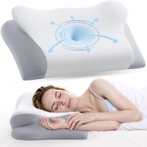 Memory Foam Neck Pillow – Ergonomic Contour Cervical Neck Pillow for Side Back Stomach Sleepers, 2-in-1 Orthopedic Neck Support Pillow with Cooling Pillowcase