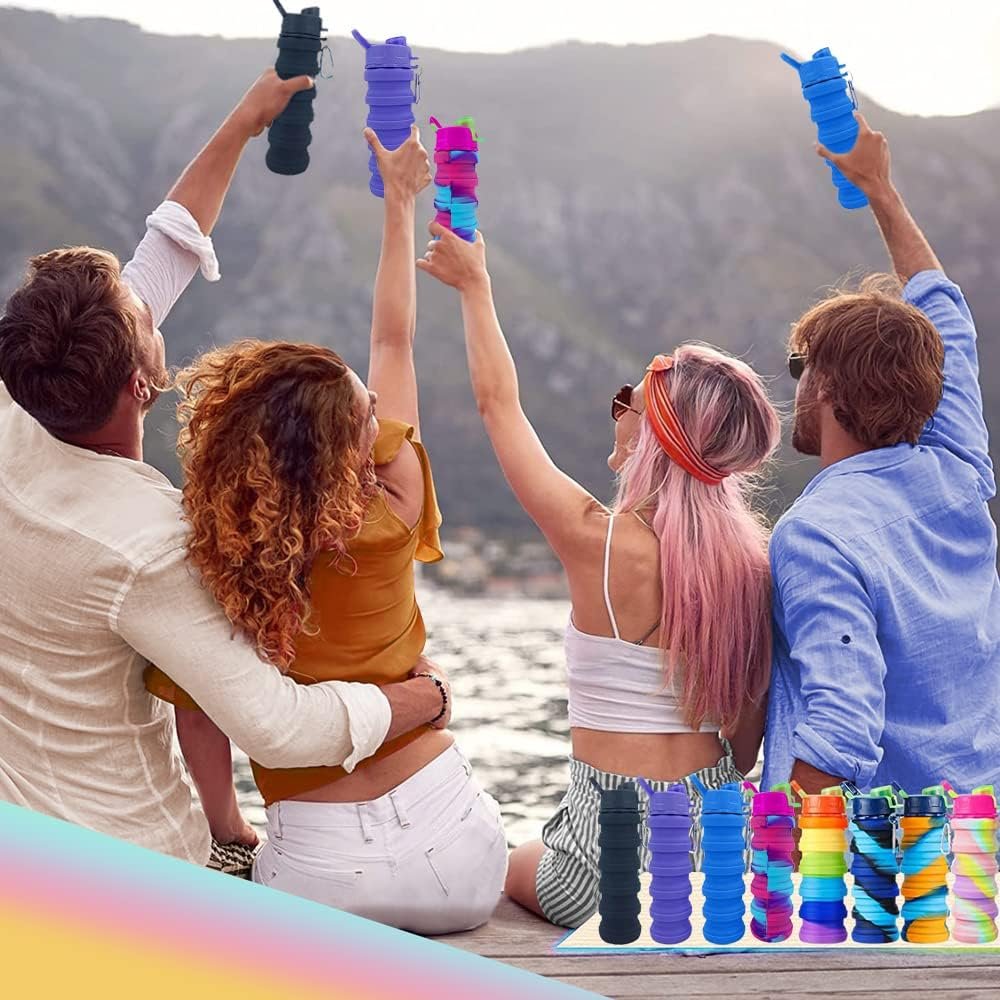 Collapsible Water Bottles 3 Pack Silicone Water Bottle with Carabiner BPA Free Expandable Water Bottle 500ml Portable Sport Water Bottle for Travel Camping. (Black+Purple+Blue) - Image 5