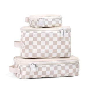 Itzy Ritzy Packing Cubes for Travel – Set of 3 Packing Cubes or Travel Organizers; Each Cube Features a Mesh Top, Double Zippers and a Fabric Handle (Checkerboard)