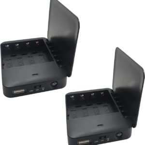 Battery Operated Phone Charger with LED|EmergencyUSB Battery Powered Power Bank Portable 4 AA Batteries Powered Outlet (2Pack Black)