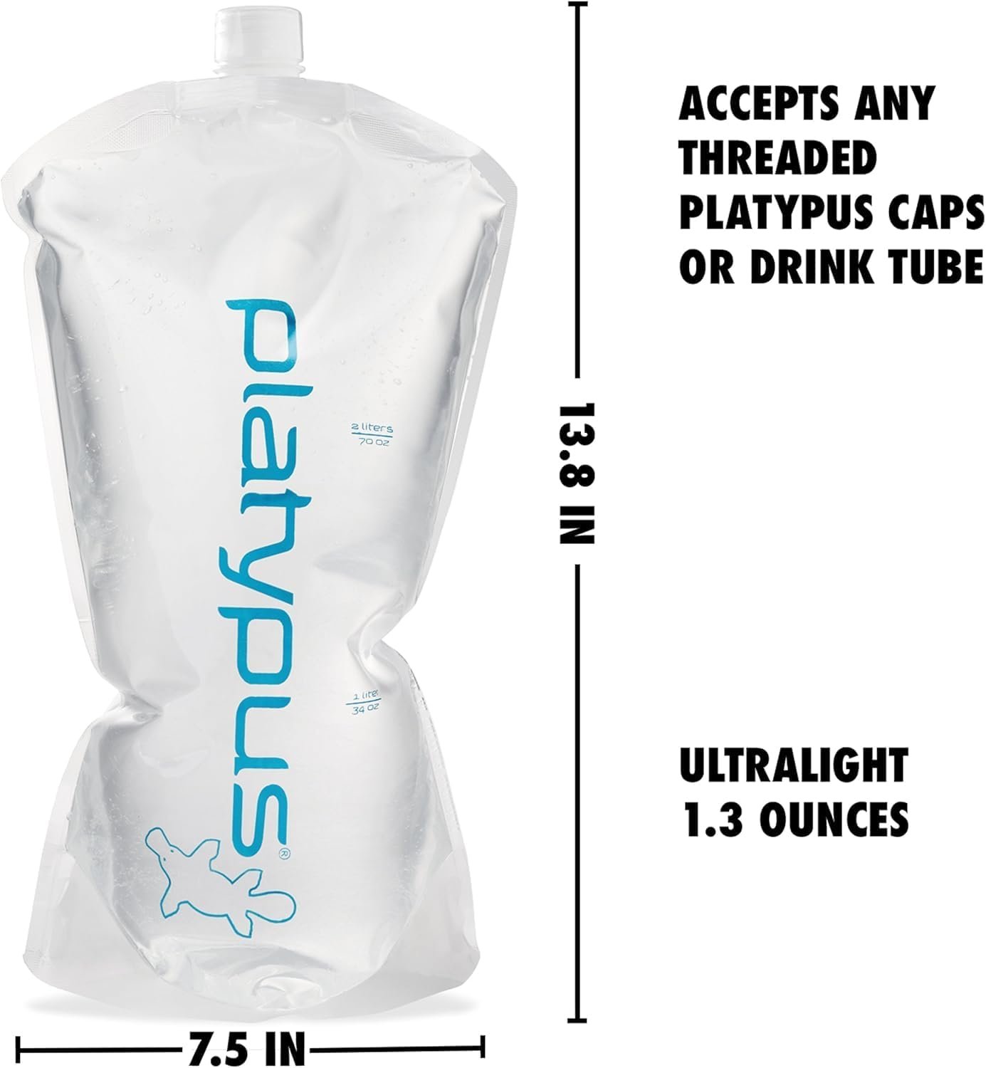 Platypus Platy 2-Liter Ultralight Collapsible Backpacking Water Bottle - Image 2