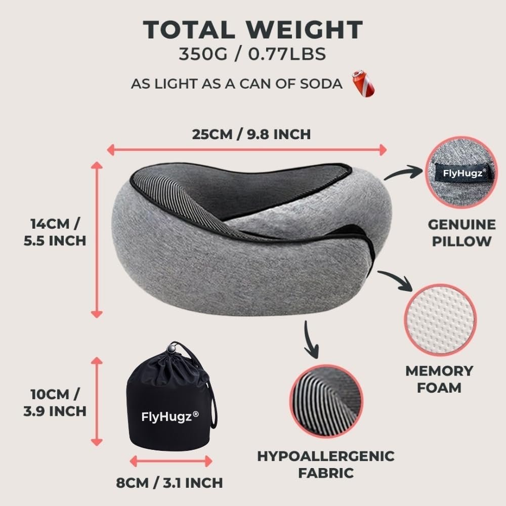 FlyHugz® Neck Travel Pillow | Memory Foam Neck Pillow for Comfort on Airplane | Compact and Ergonomic Design for Travel, Car Rides, and Home Use | Ideal for Adults and Kids - Image 5
