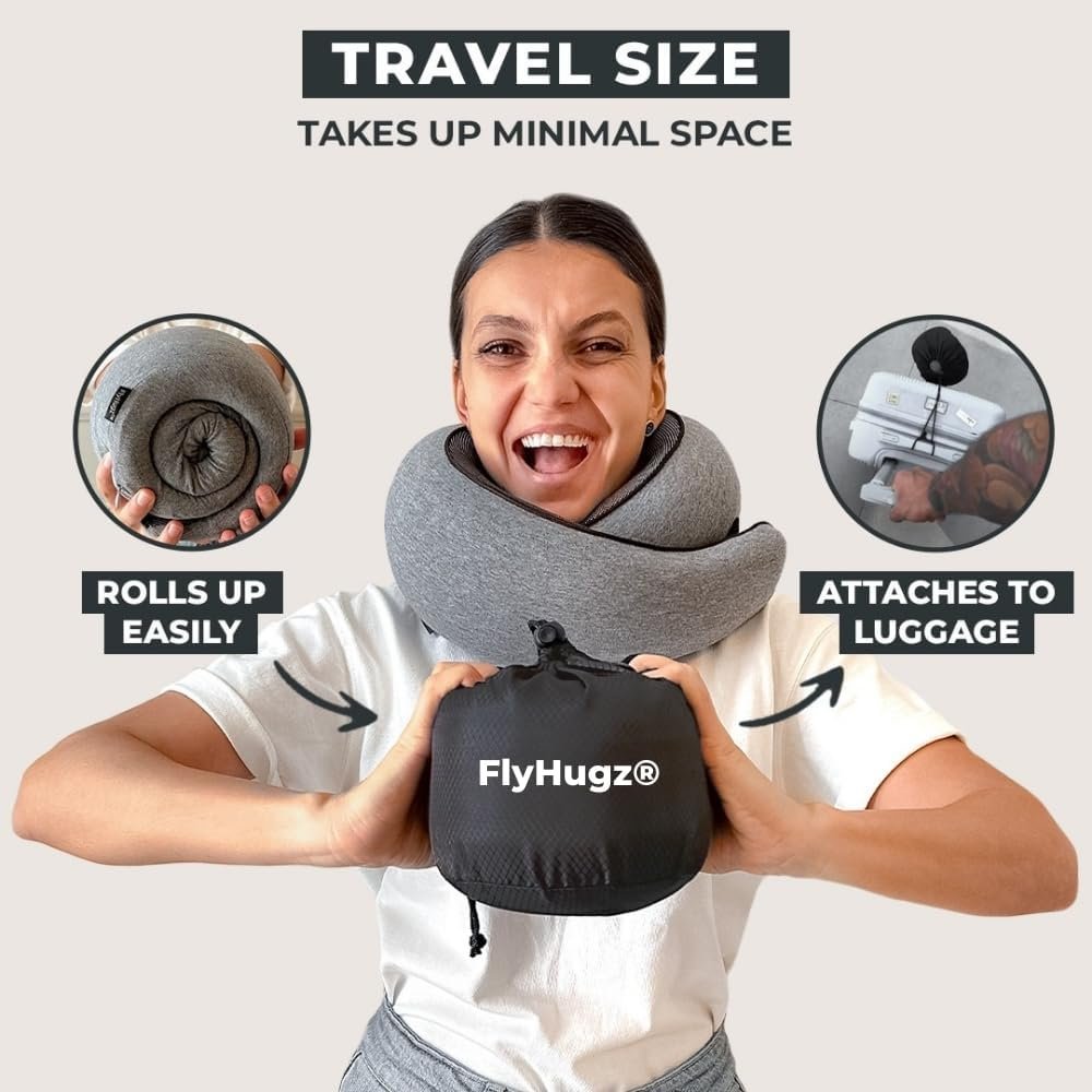 FlyHugz® Neck Travel Pillow | Memory Foam Neck Pillow for Comfort on Airplane | Compact and Ergonomic Design for Travel, Car Rides, and Home Use | Ideal for Adults and Kids - Image 4