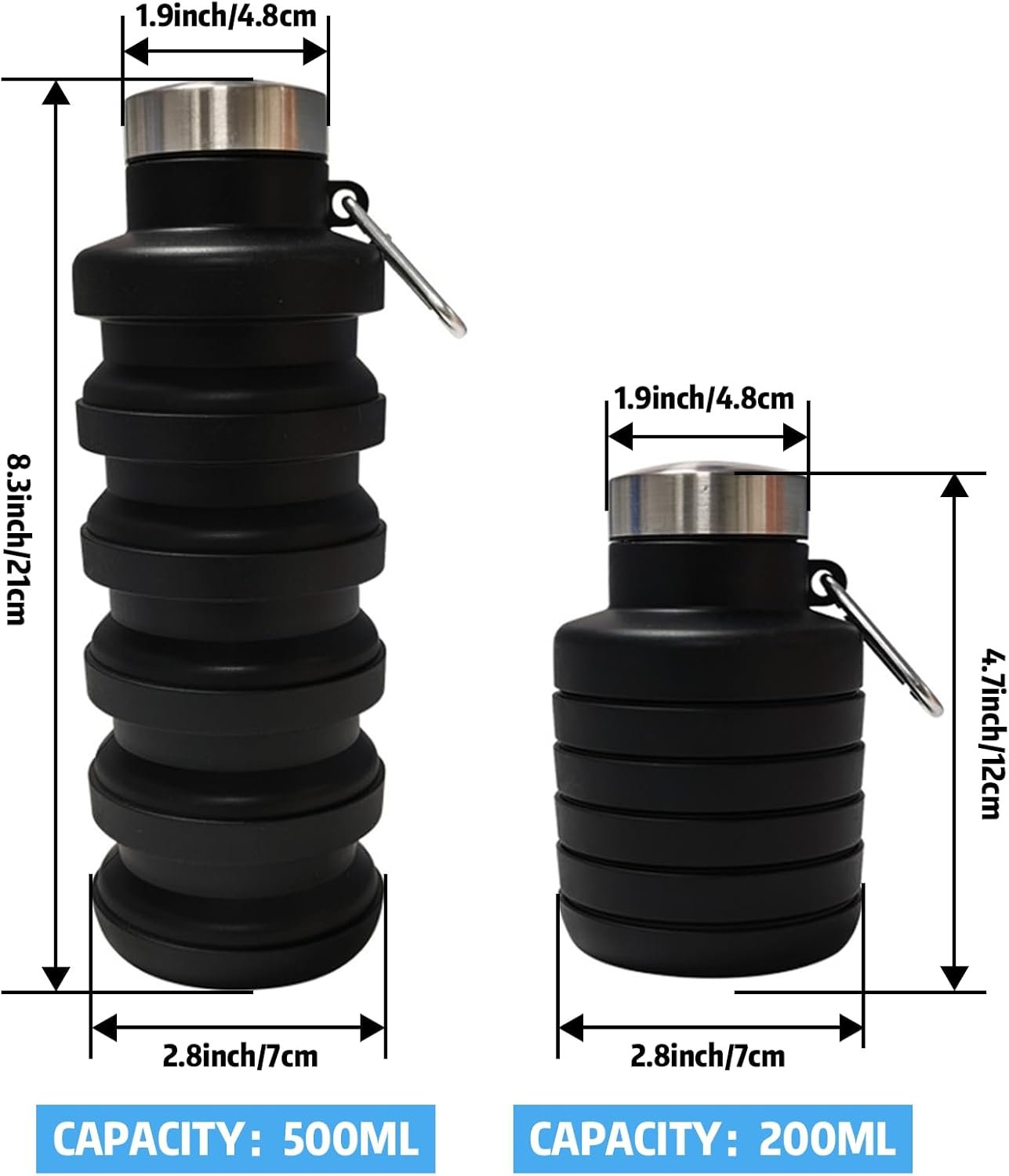 Collapsible Water Bottle,16oz Capacity Portable Reusable Silicone Water Bottle, Leak-proof, with buckle, foldable storage, Lightweight Durable for Fitness, Cycling, Sports, Camping, Hiking (Pink) - Image 2