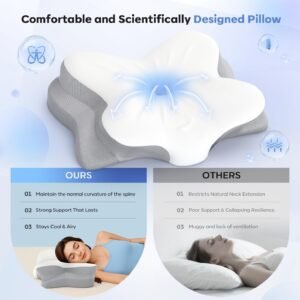 Cervical Neck Pillow, Ergonomic Memory Foam Pillows for Neck Pain Relief with Breathable Pillowcase, Adjustable Contour Neck Support Pillow for Side Back Stomach Sleepers, Odorless
