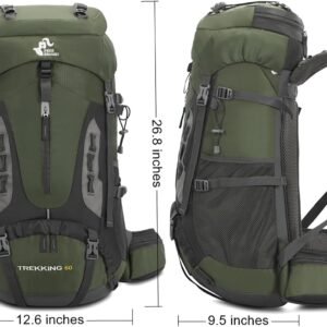 Bseash 60L Hiking Camping Backpack with Rain Cover, Waterproof Large Capacity Outdoor Sport Travel Daypack Climbing Touring (Army Green)
