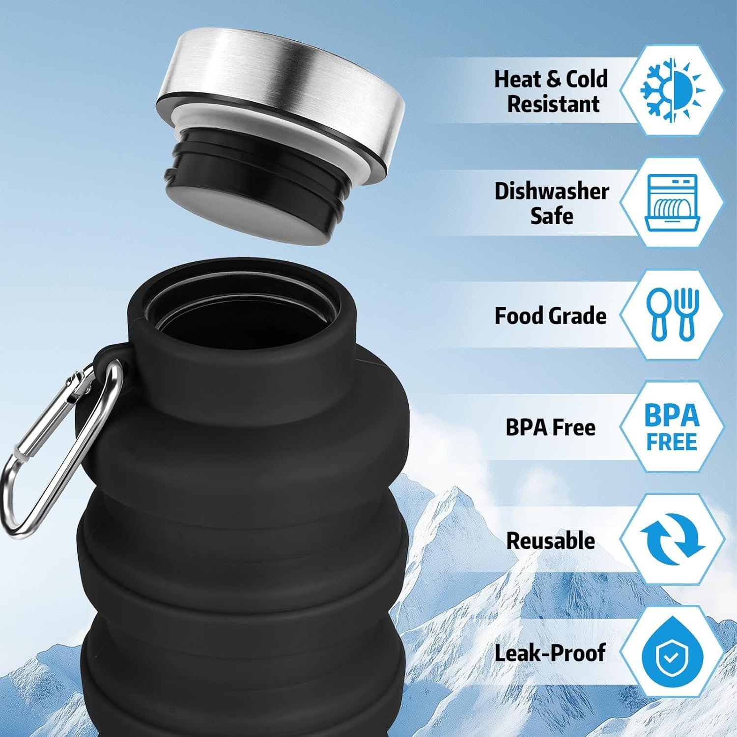 Collapsible Water Bottle,16oz Capacity Portable Reusable Silicone Water Bottle, Leak-proof, with buckle, foldable storage, Lightweight Durable for Fitness, Cycling, Sports, Camping, Hiking (Pink) - Image 4