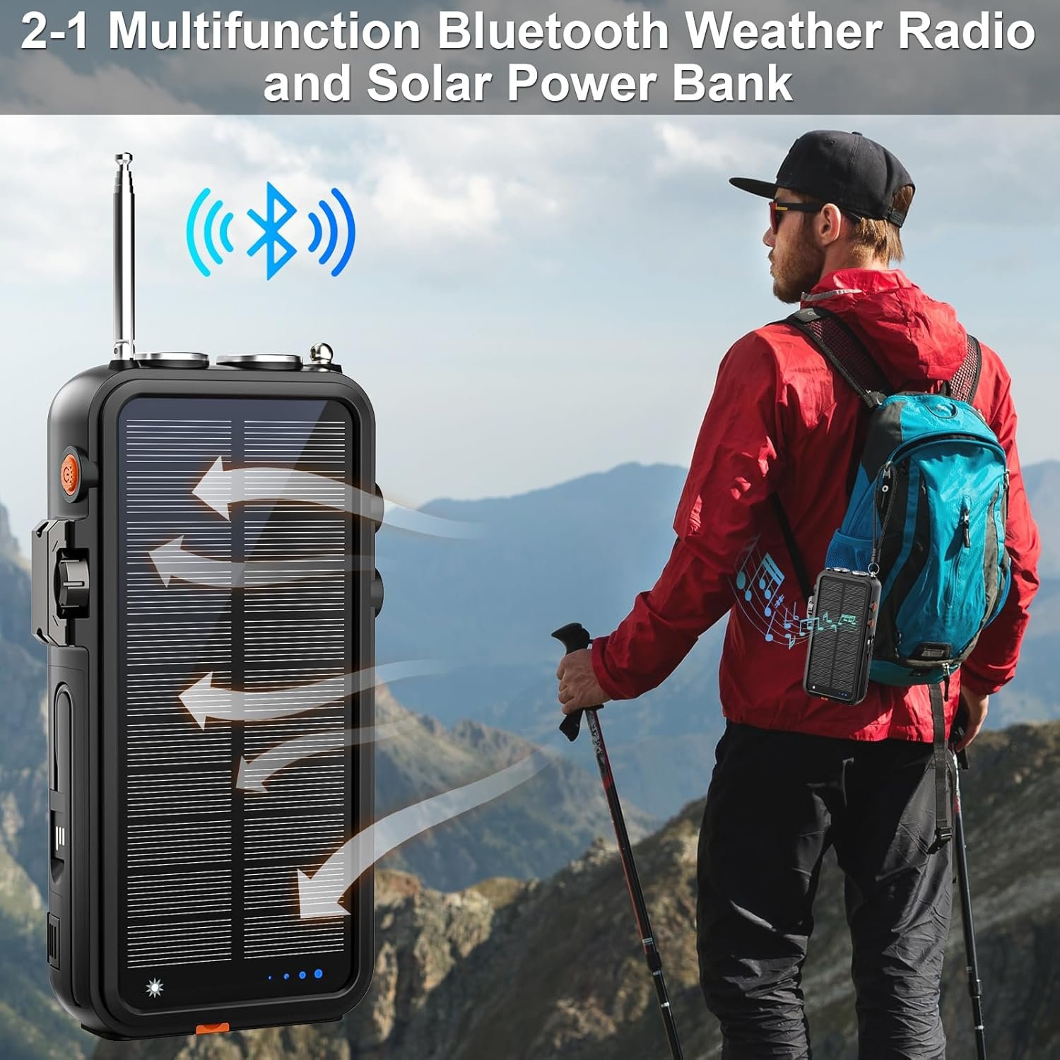 Emergency Radio&22000mAh Solar Power Bank, FM NOAA Weather Radio, Portable Hand Crank Bluetooth Radio, 20W Fast Charge Wireless Phone Charger, SOS Flashlight for Emergency/Home - Image 8
