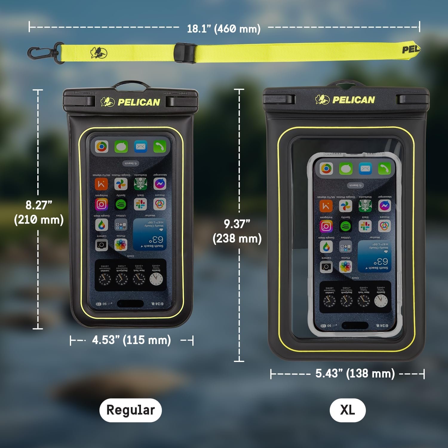 Pelican 2 Pack Marine - IP68 Waterproof Phone Pouch (XL Size) Floating Waterproof Phone Case - Beach Cruise Ship Travel Essentials - Works with All Phones - Detachable Lanyard - Black/Hi-Vis Yellow - Image 6