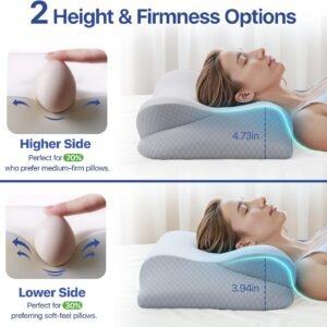 Memory Foam Neck Pillow – Ergonomic Contour Cervical Neck Pillow for Side Back Stomach Sleepers, 2-in-1 Orthopedic Neck Support Pillow with Cooling Pillowcase