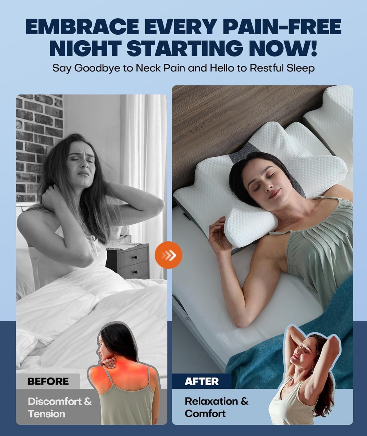 Sleep Doctor Approved Cervical Neck Pillow for Sleeping, Ergonomic Contour Side Sleeper Pillows for Adults, Cooling Orthopedic Pillow for Pain Relief Support, Memory Foam Pillows Back Stomach Sleepers - Image 2