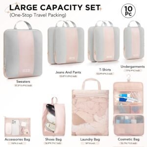 10 Set Compression Packing Cubes for Travel Gifts Women Mom,OlarHike Luggage Clothes Organizer for Travelers,Airplane/Cruise/Car/Train Travel Essentials,Compressible Expandable Saver Space Bags(Beige)