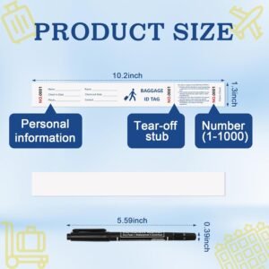 1000 Tags Paper Luggage Tags for Hotels Baggage Claim Check Tags with Transfer Tape Serial Numbering Paper Luggage Tags Hotel Luggage Claim Tag Claim Ticket for Suitcase Motel Bag Storage (White)