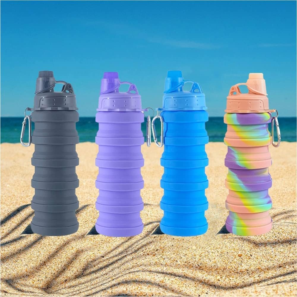Collapsible Water Bottles 4 pack Travel Water Bottle Portable Hiking Water Bottle with Leak proof Twist Cap 500ML Reusable BPA Free Silicone Water Bottles. (Black+Purple+Blue+Pink) - Image 6