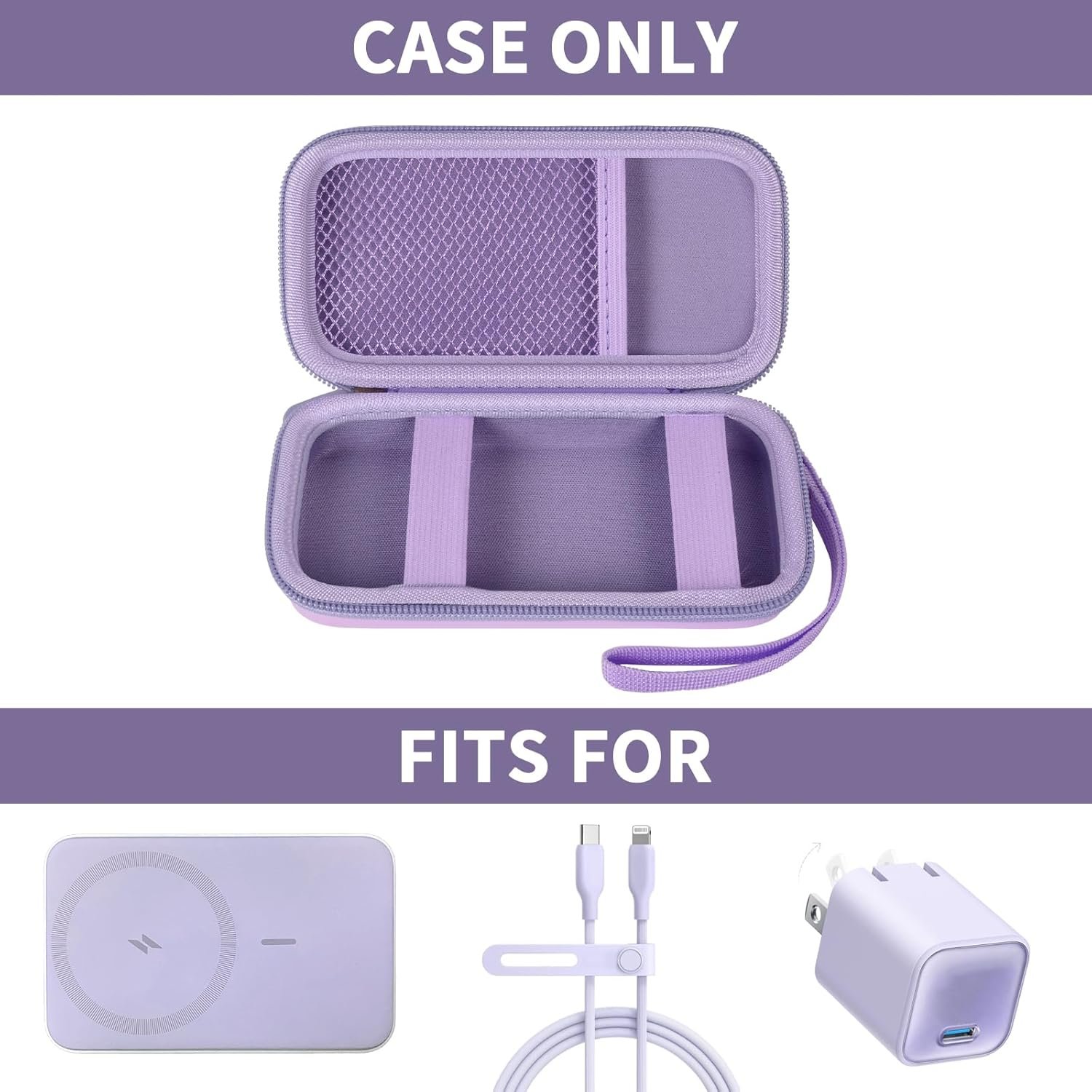 Case for Anker Magnetic Battery 10,000mAh Foldable Wireless Portable Charger, 633/622/621/321 5,000mAh Power Bank (MagGo) Holder, Storage for Baseus Power Delivery -Case Only (Purple, Medium) - Image 2