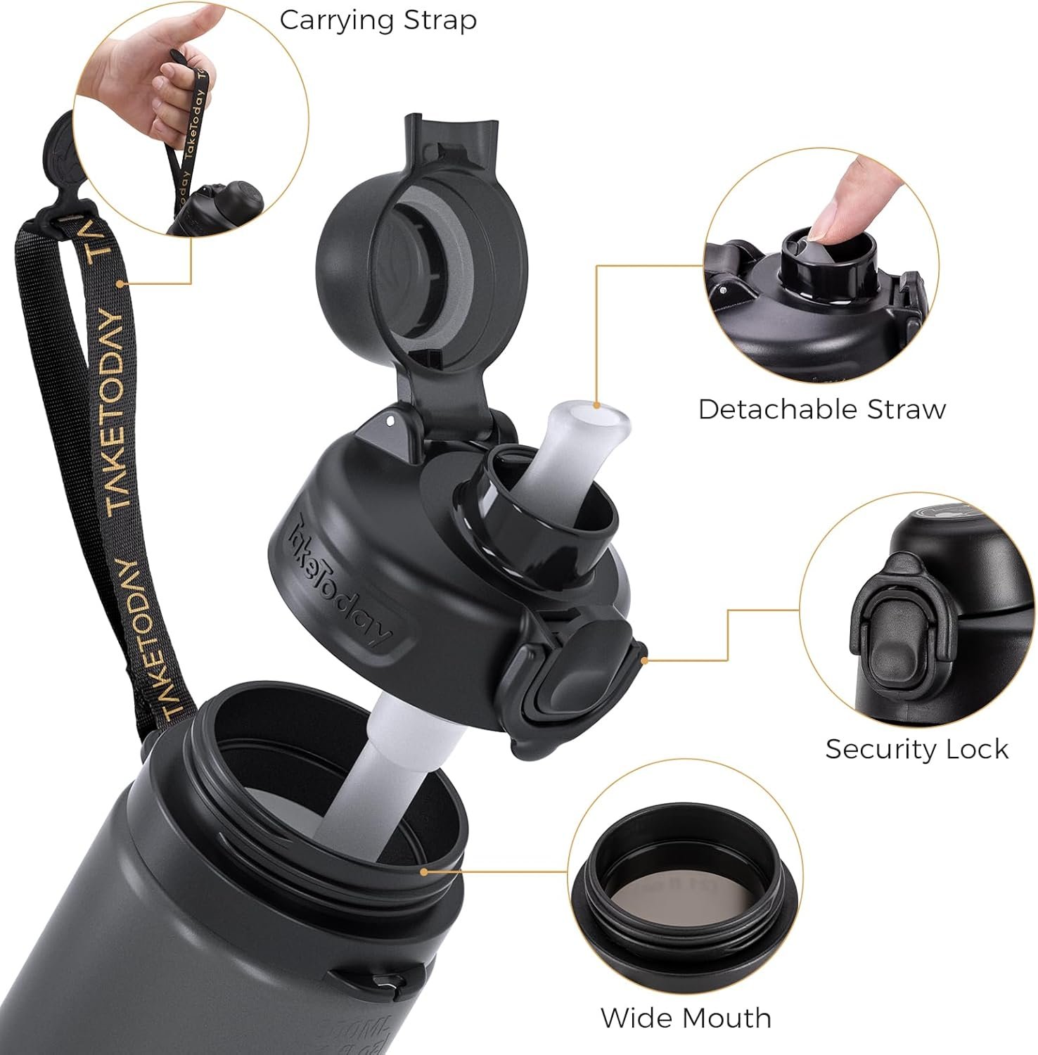 TakeToday Collapsible Water Bottles 20oz, Leak Proof, BPA-Free, Foldable Silicone Travel Water Bottle with Straw Strap for Cycling, Hiking, Outdoors - Image 7