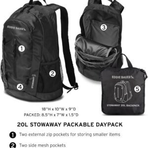 Eddie Bauer Stowaway Packable Backpack | Travel | Outdoor | Lightweight | Foldable | Durable | Ripstop Polyester | 20L – Maroon