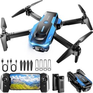 Drone with 1080P Camera – Foldable Remote Control Quadcopter with Voice Gesture Control, 3D Flip, One Key Start, Emergency Stop, 2 Batteries, Easier to use, Toy for Kids Adult Beginners