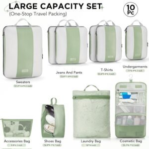 10 Set Compression Packing Cubes for Travel Essentials,Compressible Expandable Packing Cubes for Suitcase,OlarHike Luggage Organizer Bags for Travel,Handy Helper for Organizing Clothes(Matcha Green)