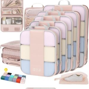 10 Set Compression Packing Cubes for Travel Gifts Women Mom,OlarHike Luggage Clothes Organizer for Travelers,Airplane/Cruise/Car/Train Travel Essentials,Compressible Expandable Saver Space Bags(Beige)