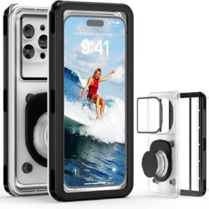 Waterproof Phone Pouch Case 7.5″, 2025 Upgraded IPX8 Waterproof Phone Case for Snorkeling, Universal Fit for iPhone 16 Pro Max 15 14 13, Galaxy S25, Beach Vacation Essentials (Black)