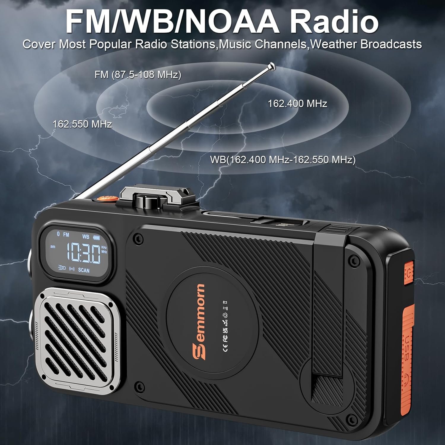 Emergency Radio&22000mAh Solar Power Bank, FM NOAA Weather Radio, Portable Hand Crank Bluetooth Radio, 20W Fast Charge Wireless Phone Charger, SOS Flashlight for Emergency/Home - Image 2