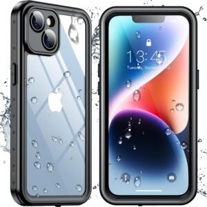 SPIDERCASE for iPhone 14 Case Waterproof, Built-in Lens & Screen Protector, Full Heavy Duty Protection, 12FT Military Shockproof, Dustproof, Anti-Scratched Phone Case,Black/Clear