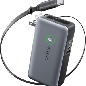 GUSGU X3 Pro 20,000mAh Power Bank with Foldable Plug, Built-in Type-C Cable & USB-C/USB-A Ports, 65W PD Max Fast Charger for MacBook Air/Pro, iPad, iPhone 17/16/15, Galaxy S24/S23 and More