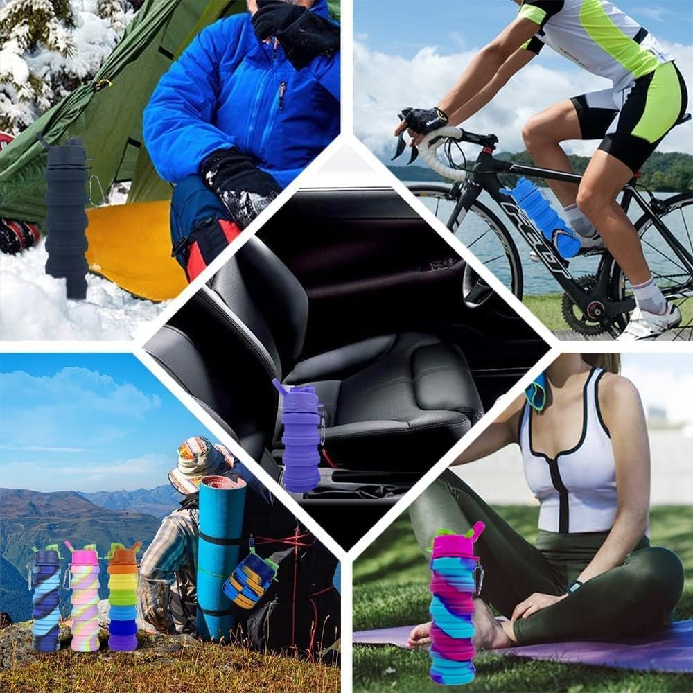 Collapsible Water Bottles 3 Pack Silicone Water Bottle with Carabiner BPA Free Expandable Water Bottle 500ml Portable Sport Water Bottle for Travel Camping. (Black+Purple+Blue) - Image 6