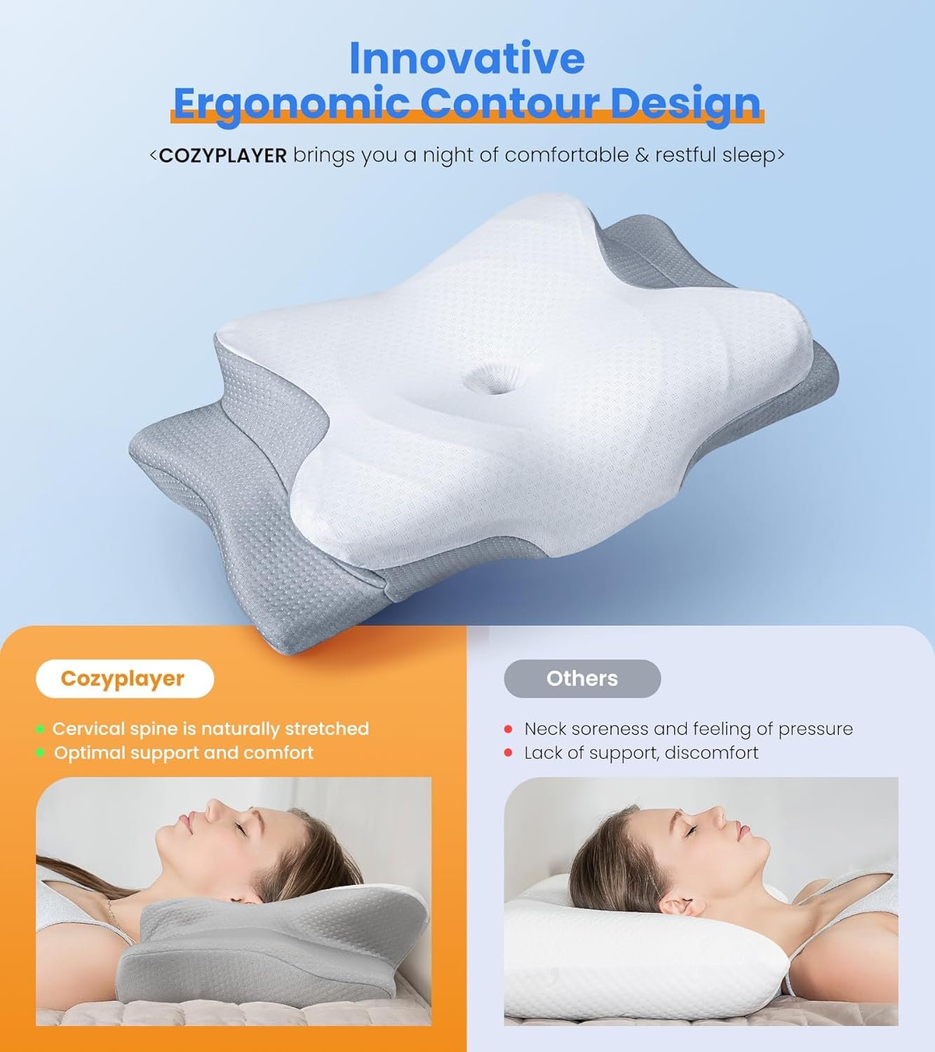 Ultra Pain Relief Cooling Pillow for Neck Support, Adjustable Cervical Pillow Cozy Sleeping, Odorless Ergonomic Contour Memory Foam Pillows, Orthopedic Bed Pillow for Side Back Stomach Sleeper - Image 2