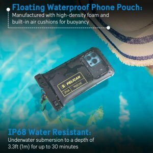 Pelican 2 Pack Marine – IP68 Waterproof Phone Pouch (Regular Size) Floating Waterproof Phone Case – Beach Cruise Ship Travel Essentials – Works w/All Phones – Detachable Lanyard – Black/Hi-Vis Yellow