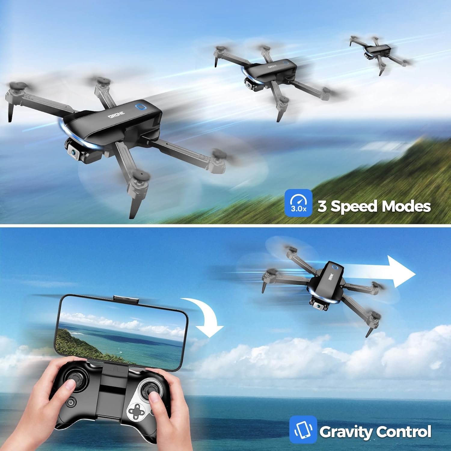 Drone with Camera 1080P HD FPV Foldable Drone for Adults and Beginners, RC Quadcopter with Gravity Control, One Key Take Off/Land, Optical Flow Positioning, 360° Flip, 3 Speed Mode, Waypoint Fly - Image 4