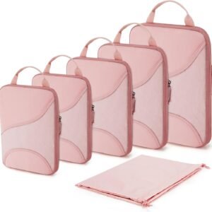 BAGSMART Compression Packing Cubes – 6 Set Travel Packing Cubes for Suitcases, Compression Suitcase Organizers with Shoe Bag