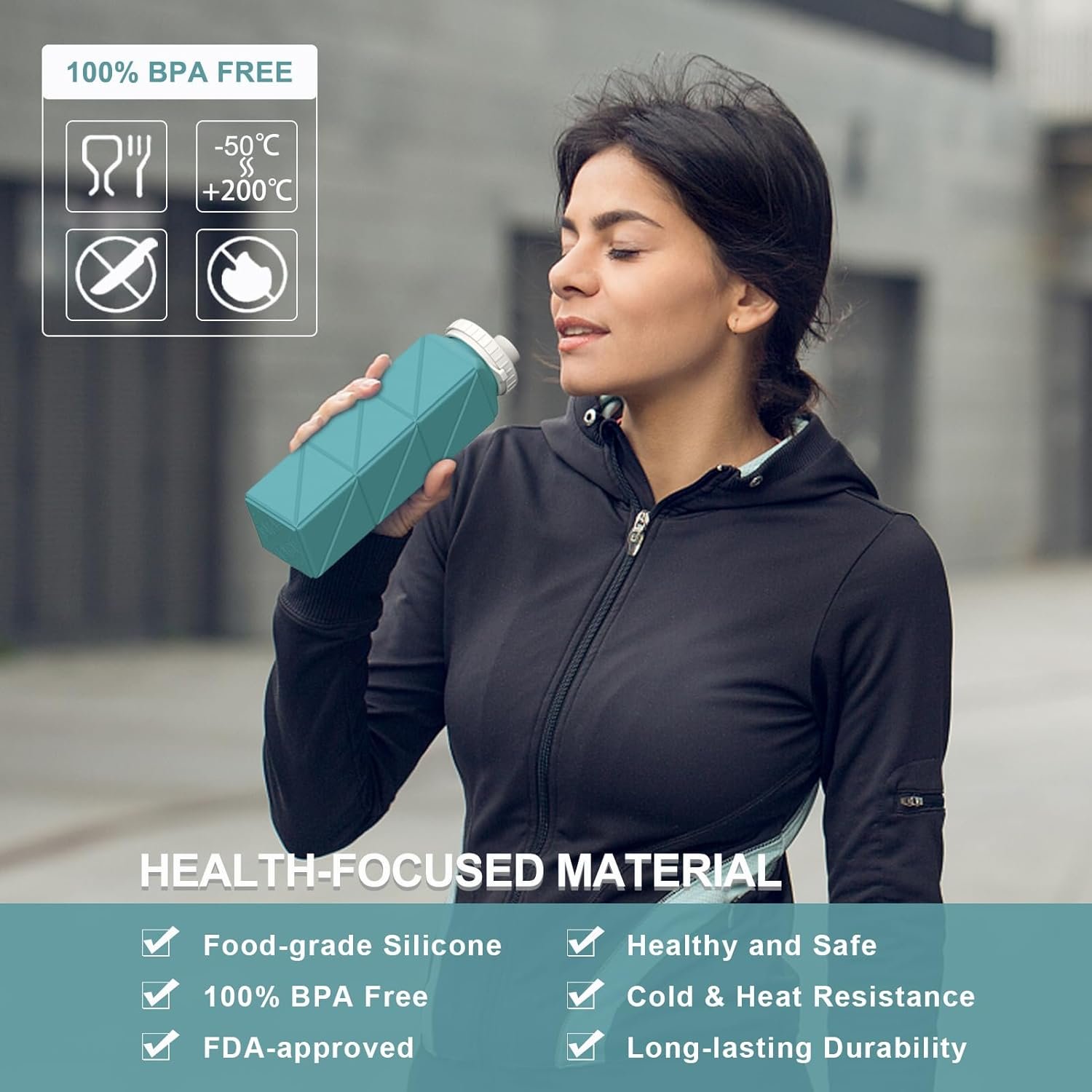 Collapsible Water Bottles 20.6oz 2 Pack, Silicone Foldable Portable Travel Water Bottle, BPA-free, Reusable Leakproof for Traveling Camping Hiking Cycling Sports Outdoor (Blue+Darkblue) - Image 2