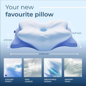 Derila Ergo Cervical Neck Pillow for Sleeping Ergonomic Pillow Contour Neck Support Memory Foam Pillows for Back, Side Sleeper Pillows 21.25 x 14.17 x 4.72 inches