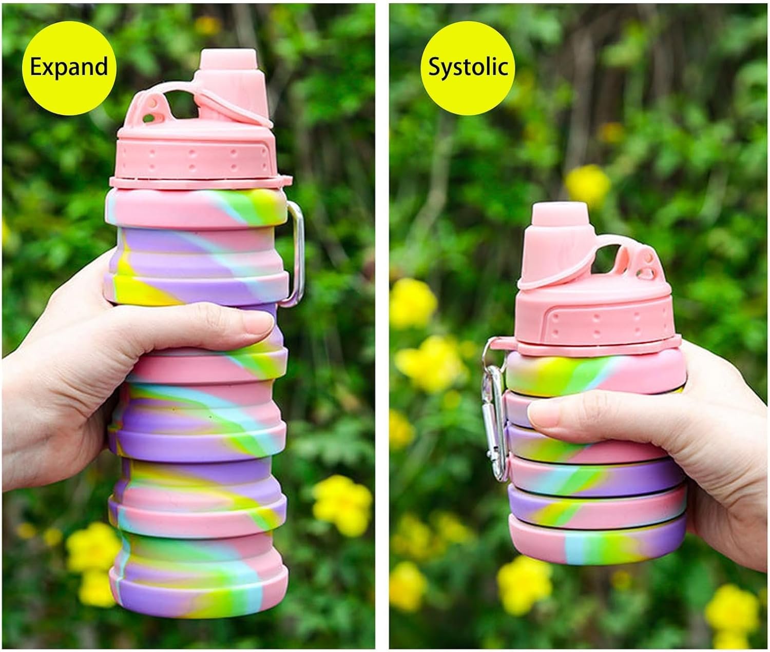 Collapsible Water Bottles Travel water bottle Sports Portable Sport Water Bottle Reusable Water Bottles comes with mountaineering Buckle 500ml silicone Water-proof camping water bottle - Image 8