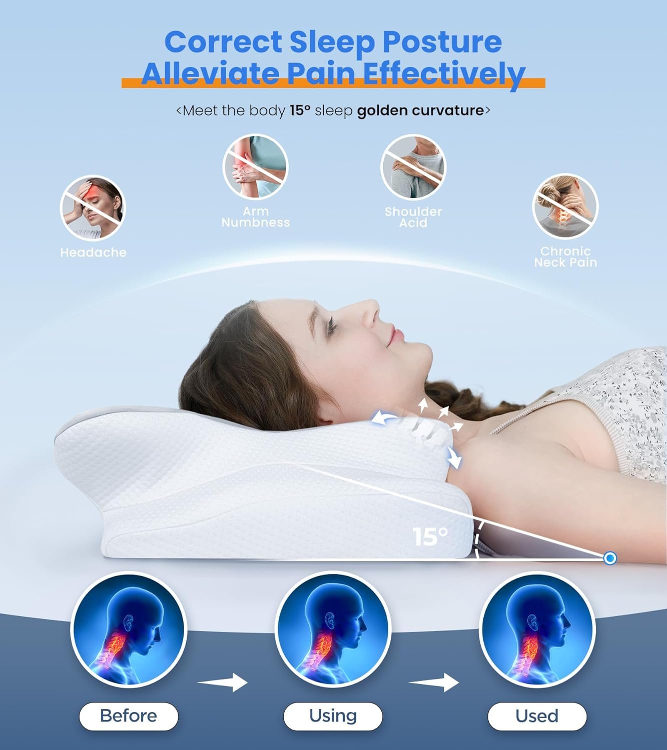Ultra Pain Relief Cooling Pillow for Neck Support, Adjustable Cervical Pillow Cozy Sleeping, Odorless Ergonomic Contour Memory Foam Pillows, Orthopedic Bed Pillow for Side Back Stomach Sleeper - Image 3