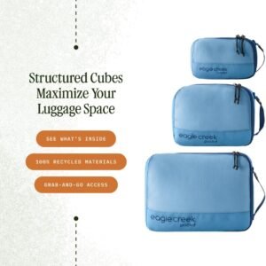 Eagle Creek Pack-It Reveal Cube Set – Packing Cubes for Compartmentalizing Luggage – Durable – Ultra-Lightweight – Water-Resistant – Easy Grab Zipper Pull – Mesh Windows – Blue Dawn – XS/S/M