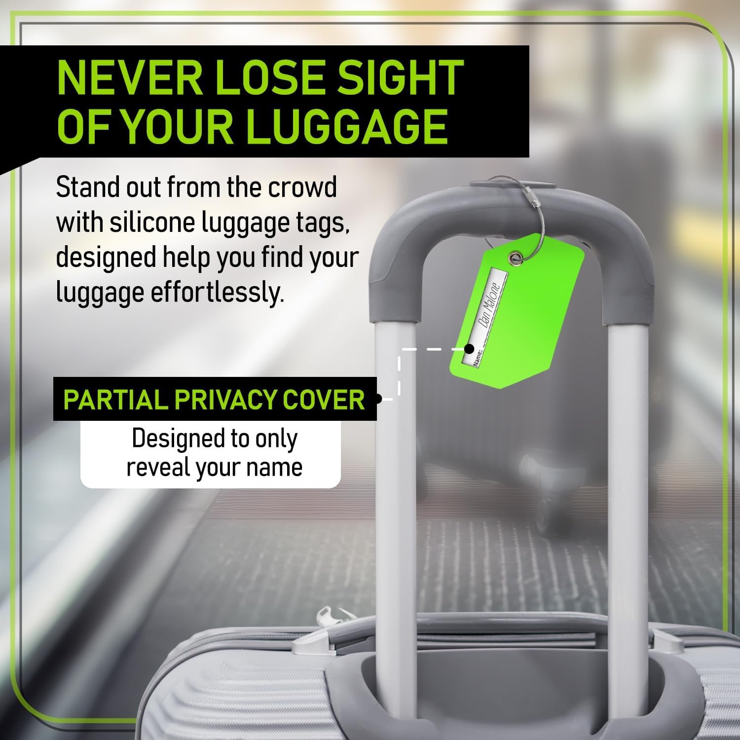 Untethered 4-Pack Luggage Tag Set | Durable Luggage Tags for Suitcases & Travel Bags | Bag Tag & Name ID Identifiers | Suitcase Tags for Easy Luggage Identification (Green - 4 Pack) - Image 4