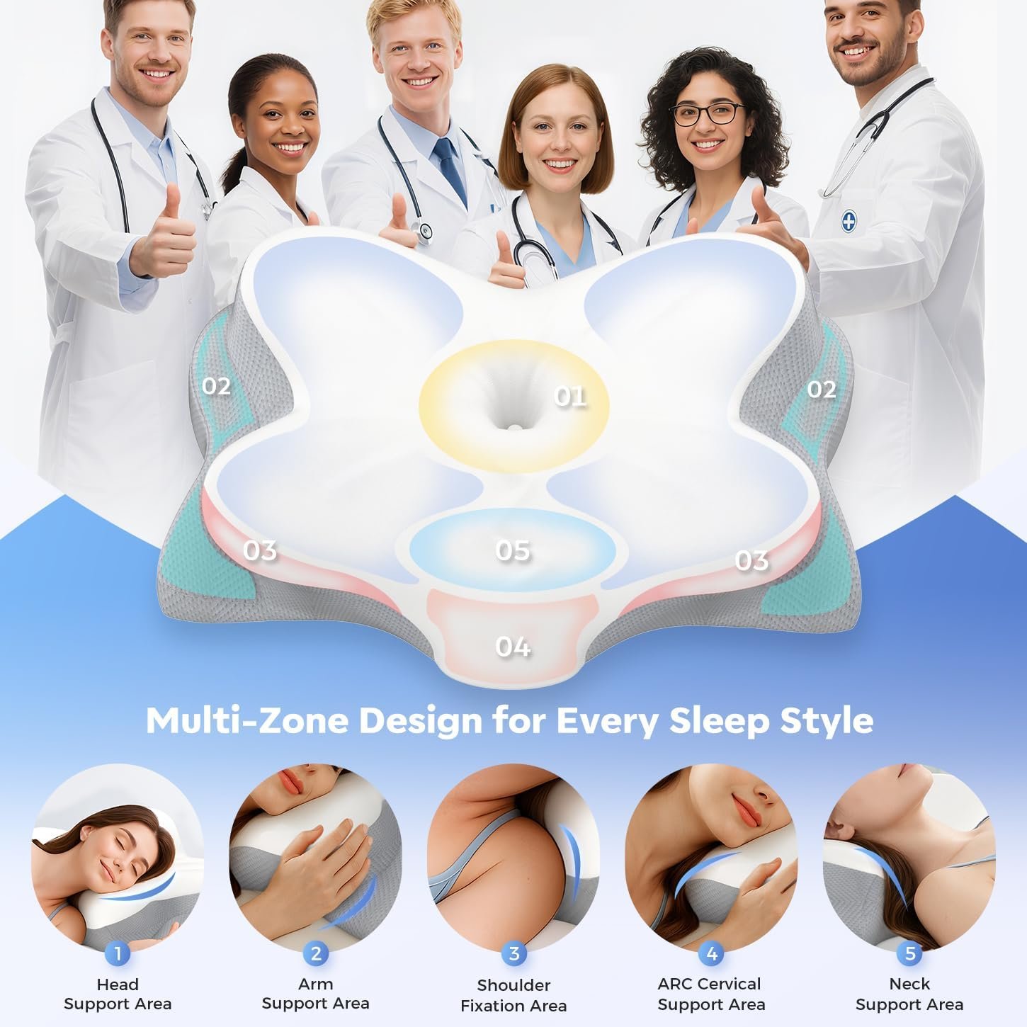 Cervical Neck Pillow, Ergonomic Memory Foam Pillows for Neck Pain Relief with Breathable Pillowcase, Adjustable Contour Neck Support Pillow for Side Back Stomach Sleepers, Odorless - Image 3