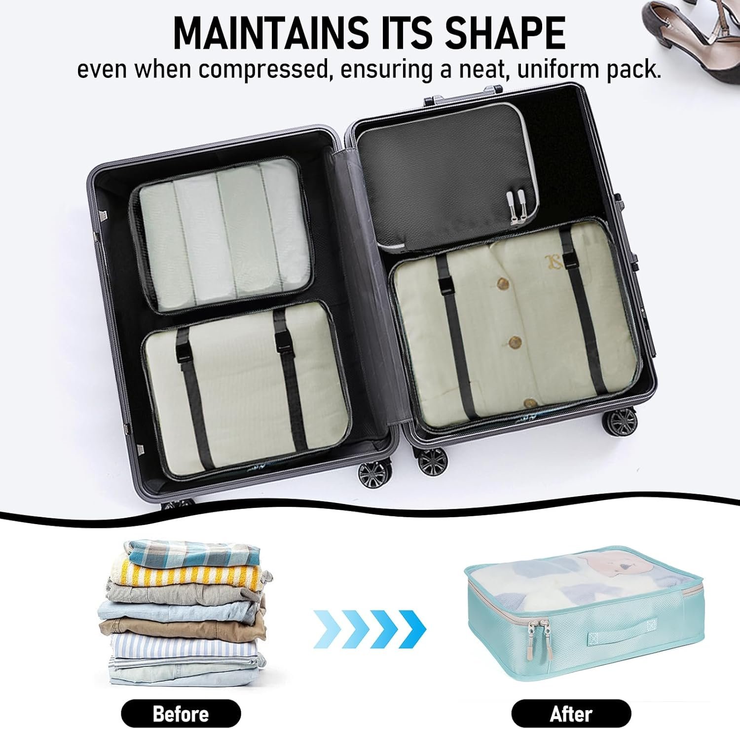 4-Piece Packing Cube Set - Lightweight Luggage Organizers for Travel, Vacation and Suitcases - Durable Accessories with Compression - Image 5