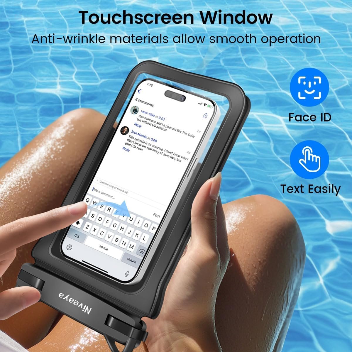 Niveaya Double Space Waterproof Phone Pouch (2-Pack) - IPX8 Phone Case Dry Bag for Beach, Kayak, Cruise Travel Essentials - Compatible with iPhone 17/16/15/14 Pro Max Galaxy S25/S24 Ultra (up to 8.3") - Image 8