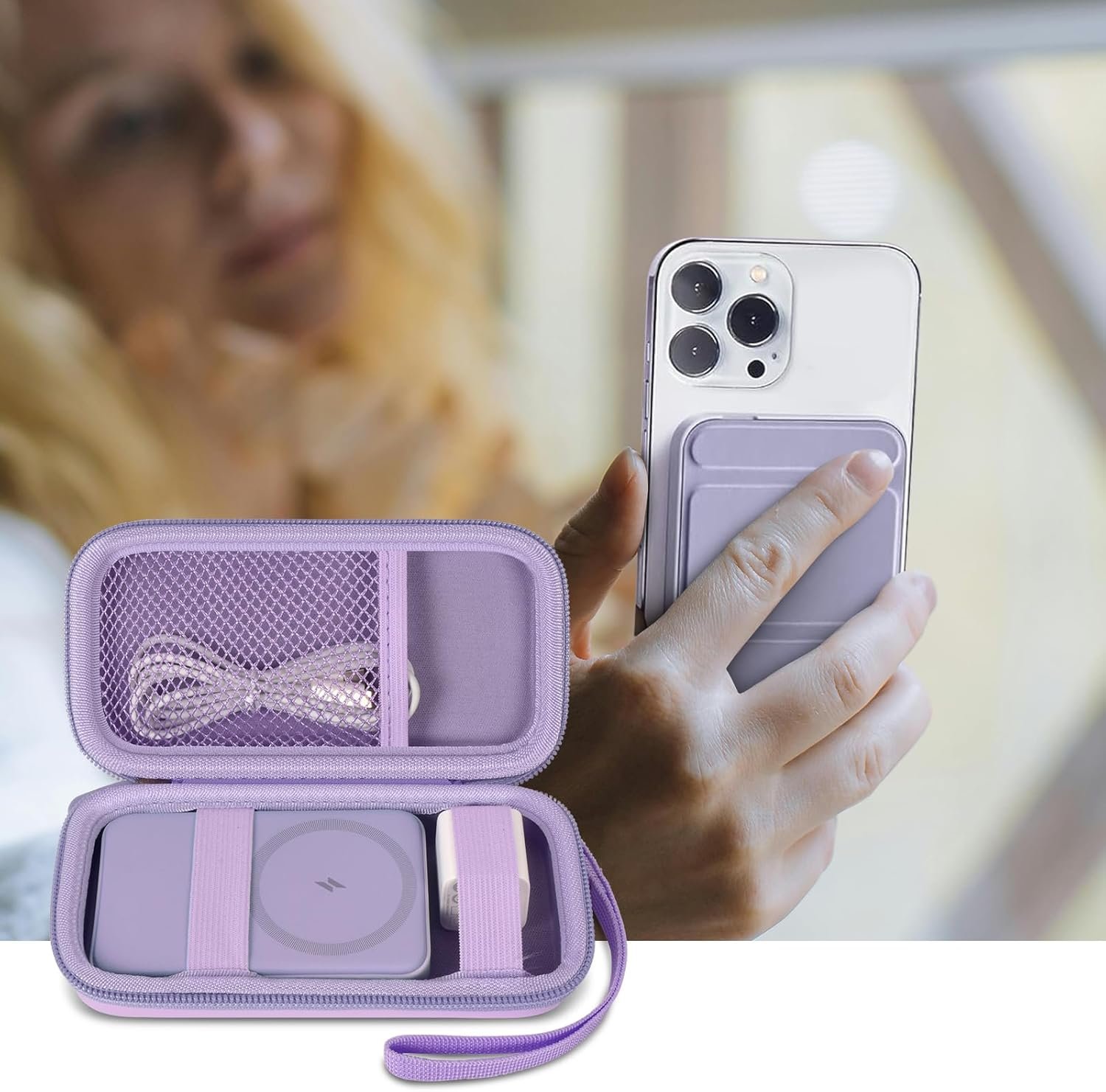 Case for Anker Magnetic Battery 10,000mAh Foldable Wireless Portable Charger, 633/622/621/321 5,000mAh Power Bank (MagGo) Holder, Storage for Baseus Power Delivery -Case Only (Purple, Medium) - Image 6