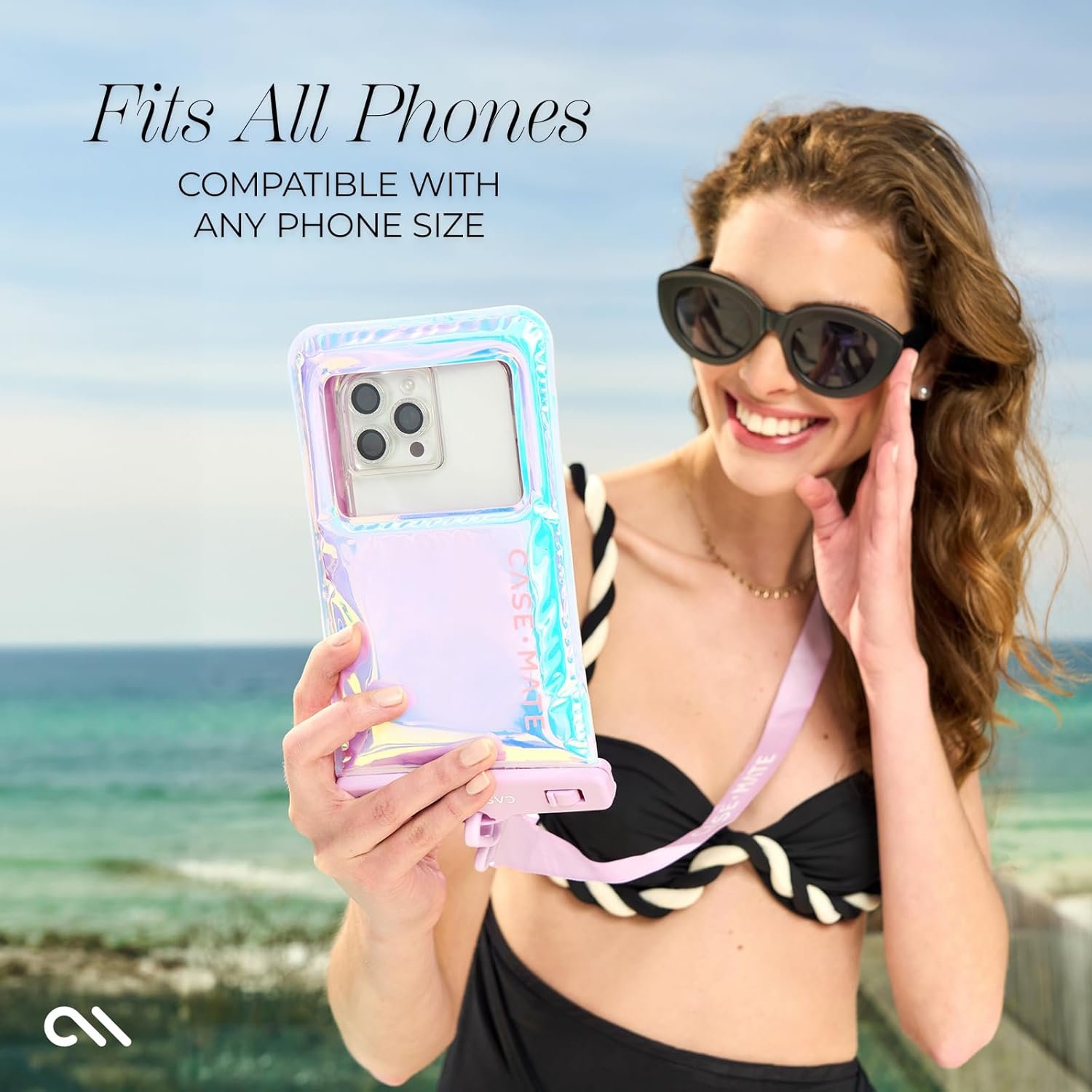 Case-Mate Soap Bubble IP68 Waterproof Phone Pouch - Floating Waterproof Phone Case w/Crossbody Lanyard - Cruise Ship Travel Essentials - Compatible w/All Devices - Touchscreen Friendly - Iridescent - Image 2