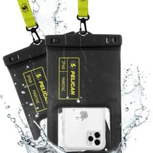 Pelican 2 Pack Marine – IP68 Waterproof Phone Pouch (XL Size) Floating Waterproof Phone Case – Beach Cruise Ship Travel Essentials – Works with All Phones – Detachable Lanyard – Black/Hi-Vis Yellow