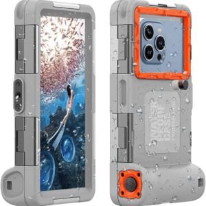 2025 Underwater Snorkeling Diving Phone Case for Phone 17/16/15/14/13/12Pro Max/Galaxy S25/S24/S23.(50ft/15m) Professional Scuba Dive Waterproof Case Underwater Photo Video(Gray)